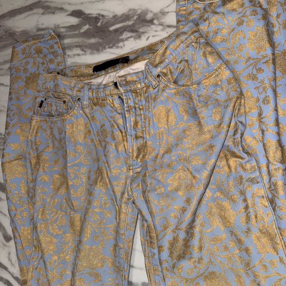 Roberto Cavalli Gold and Blue Skinny Jeans